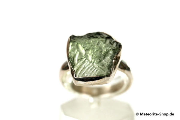 Moldavit-Ring (Tektit | Natura | Gr. 57 | 925er Silber ) - 4,05 g