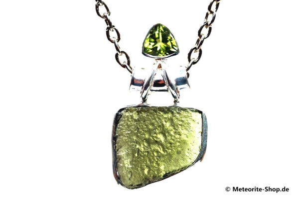 Moldavit-Anhänger (Tektit & Peridot | Natura | 925er Silber) - 4,40 g