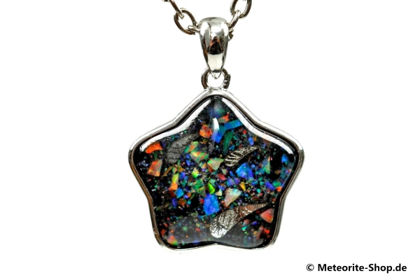 Eisen-Meteorit-Anhänger (Muonionalusta Sternschnuppen | Stern | Synthetic Opal | 925er Silber) - 4,90 g